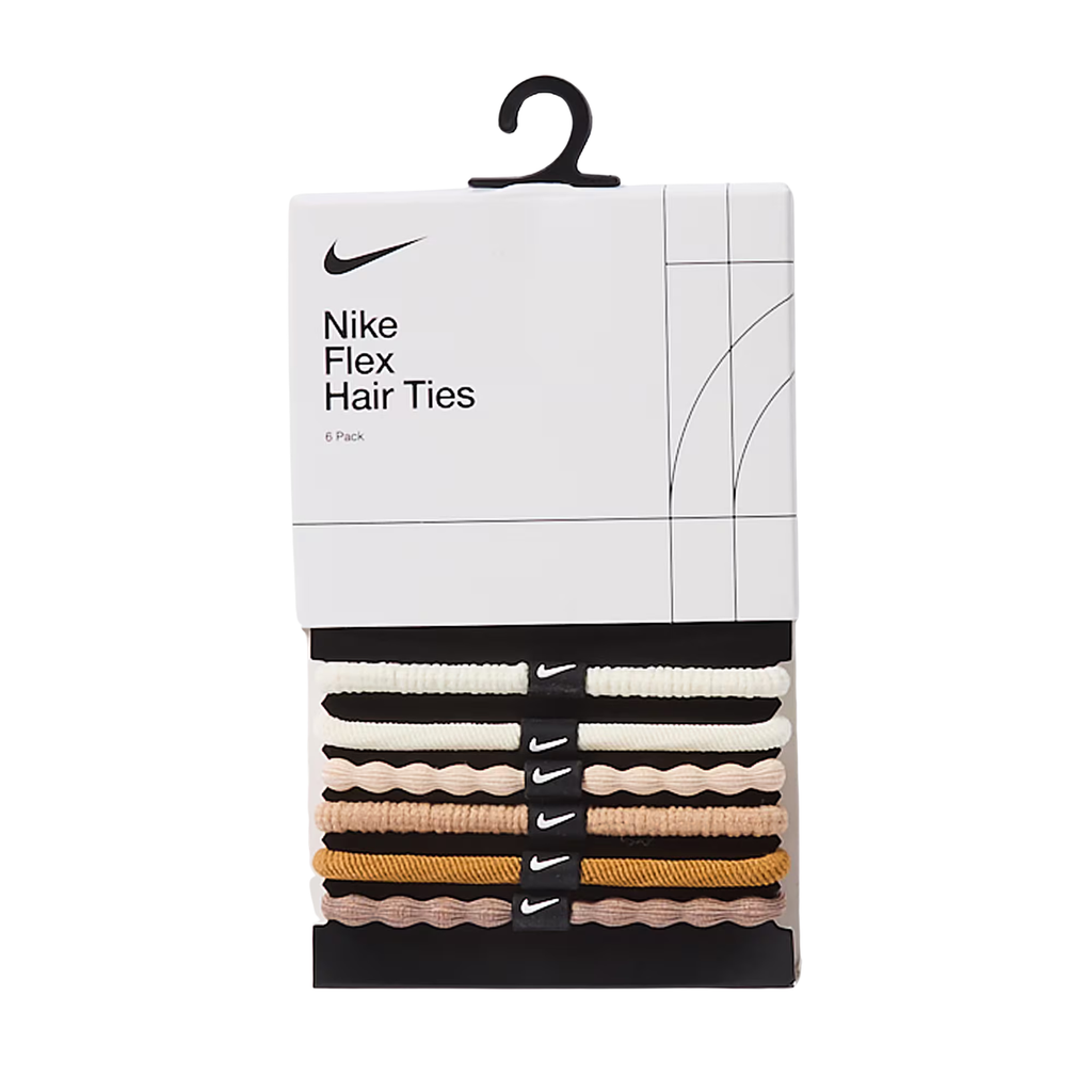 Nike Flex Hair Tie - 6 Pack - Hemp/Desert Dust/White packaging