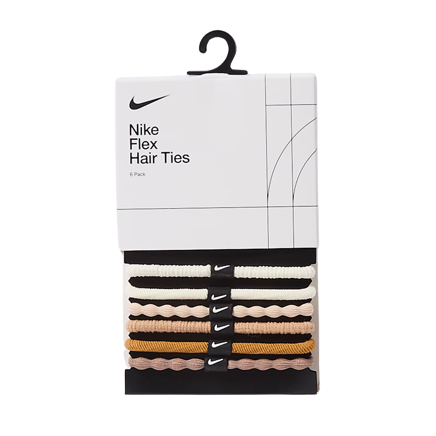 Nike Flex Hair Tie - 6 Pack - Hemp/Desert Dust/White packaging