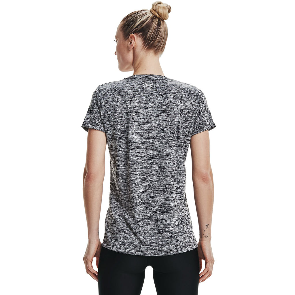 Under Armour Women's Novelty Tech V-Neck Short Sleeve Shirt - BLACK, back on-model view