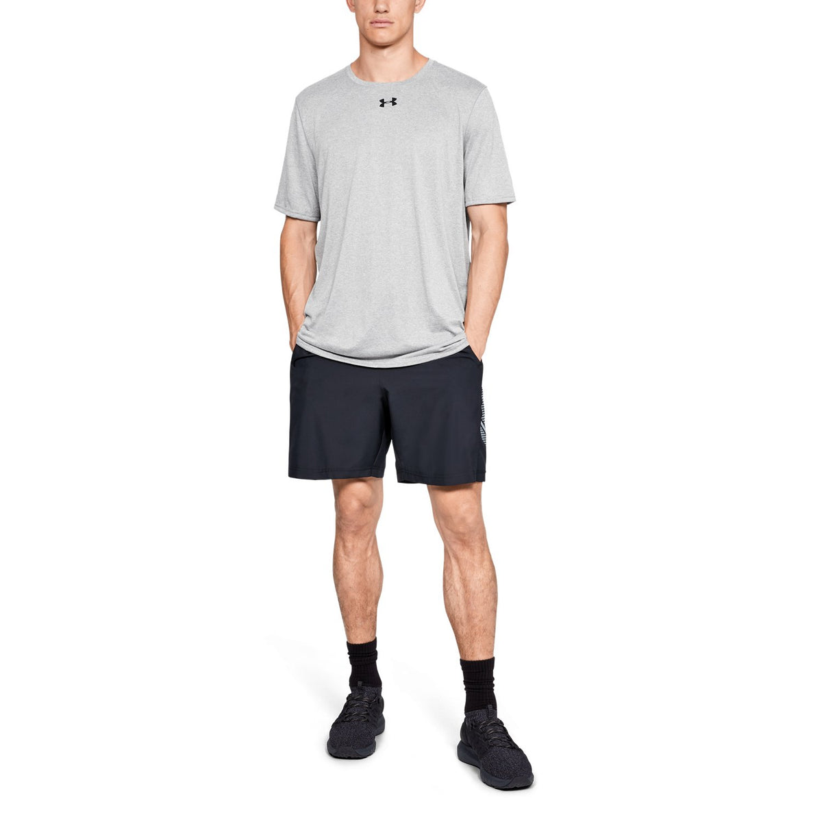 Under Armour Locker Tee - TRUE GRAY HEATHER, front on-model view