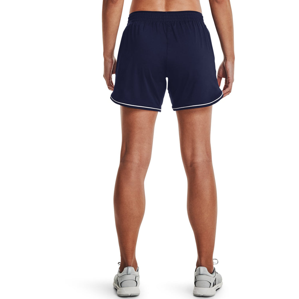 Under Armour Women's Mid Length Short - NAVY, back on-model view
