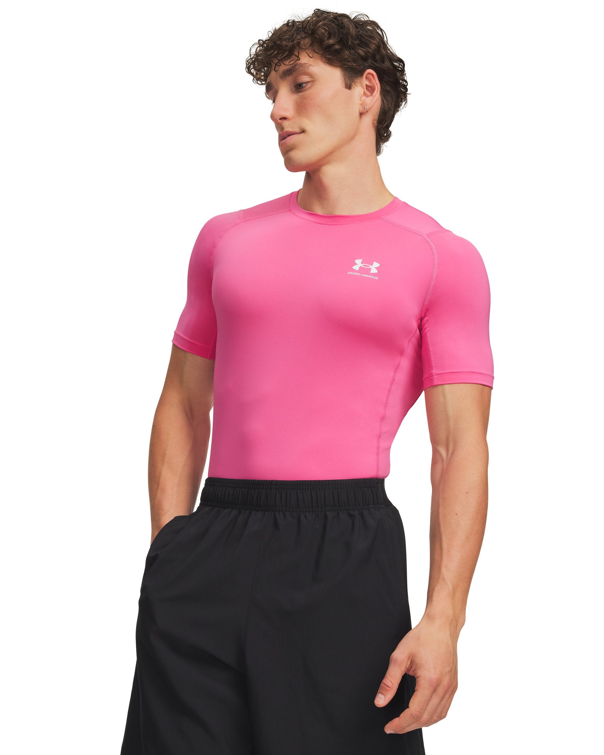 Under Armour Men's HeatGear Compression Short Sleeve PINK FRENZY
