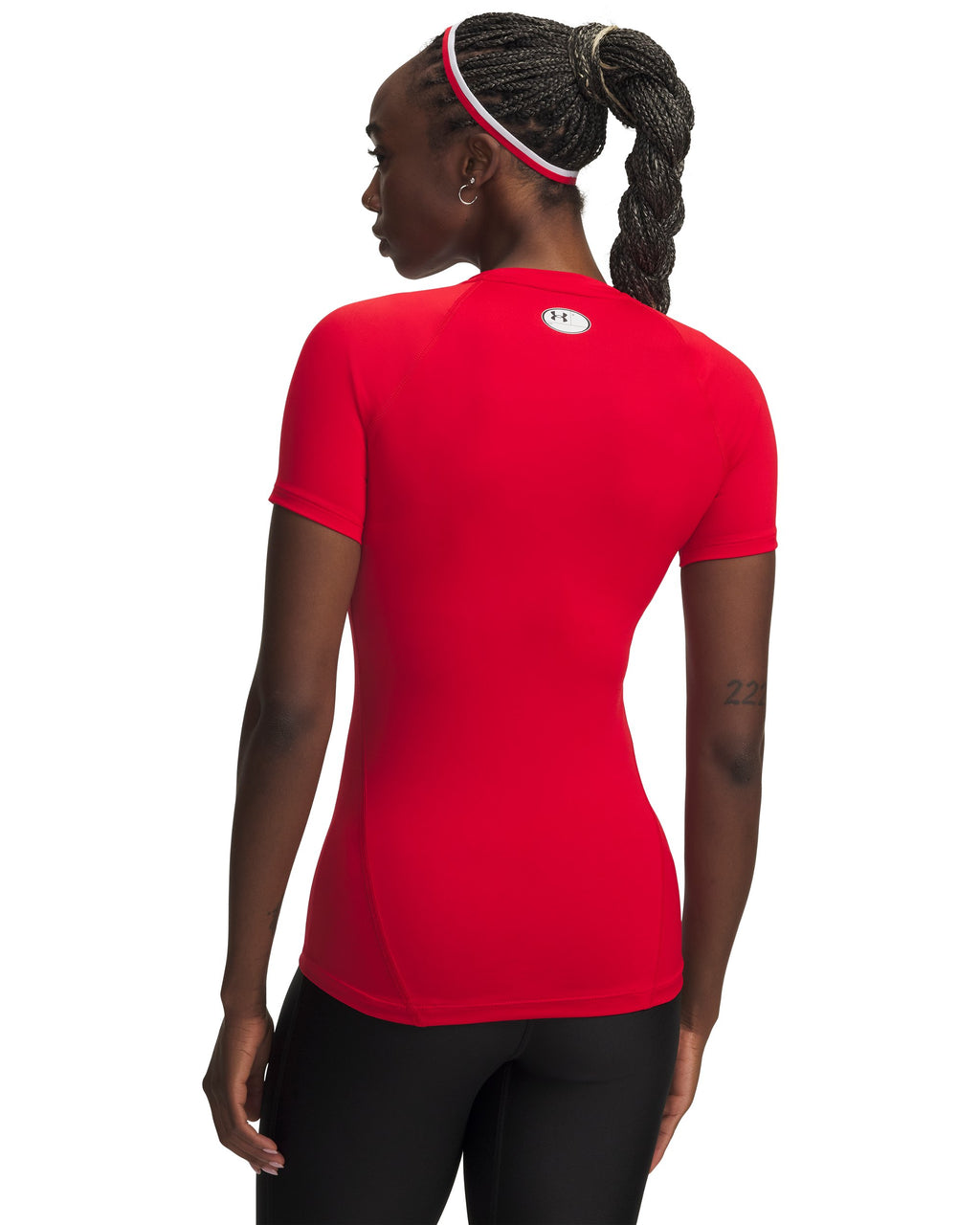 Under Armour Women's HeatGear Compression Short Sleeve Shirt Red - on model, back