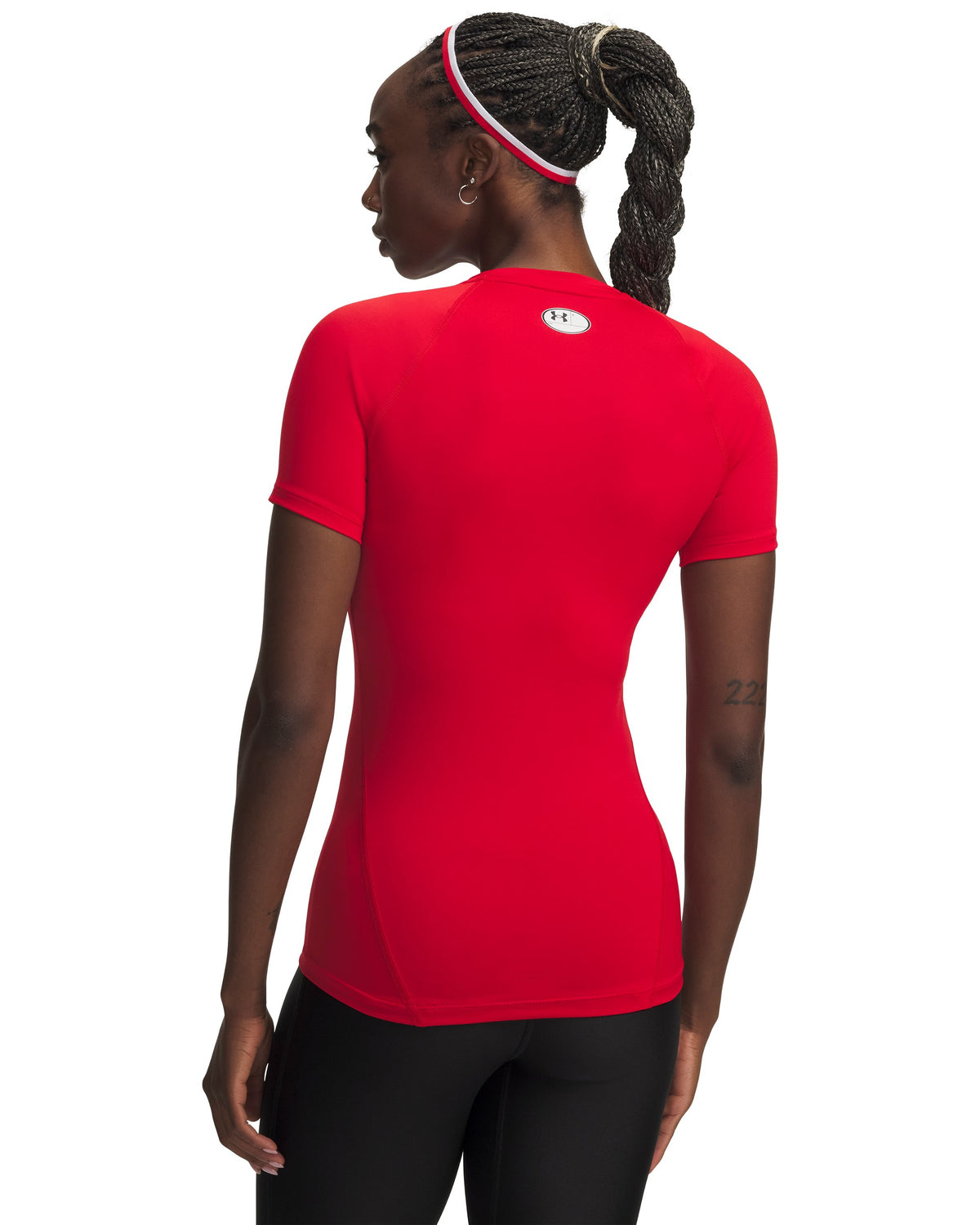 Under Armour Women's HeatGear Compression Short Sleeve Shirt Red - on model, back