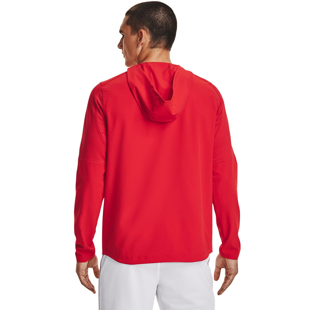 Under Armour Cage Jacket W/Hood - RED/BLK/BOLT, back on-model view