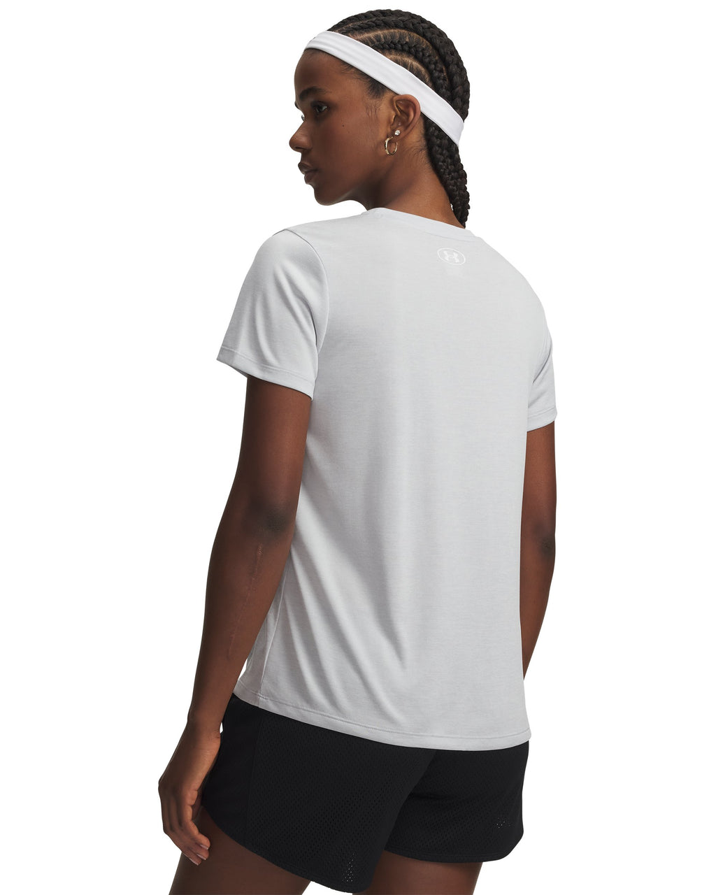 UA Women's Tech Twist V-Neck Short Sleeve Halo Grey back
