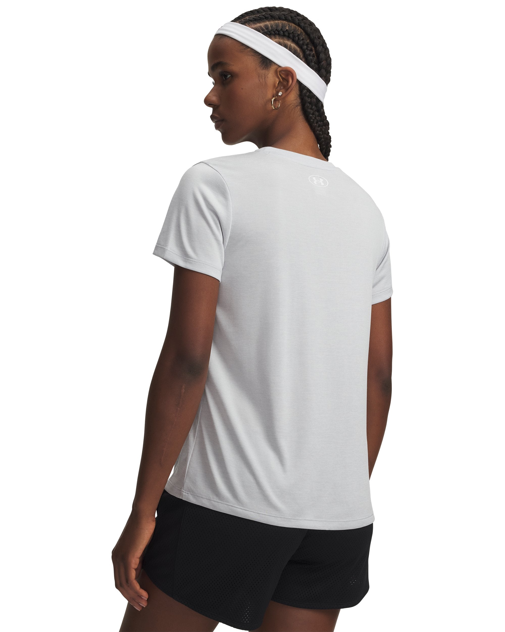 UA Women's Tech Twist V-Neck Short Sleeve Halo Grey back
