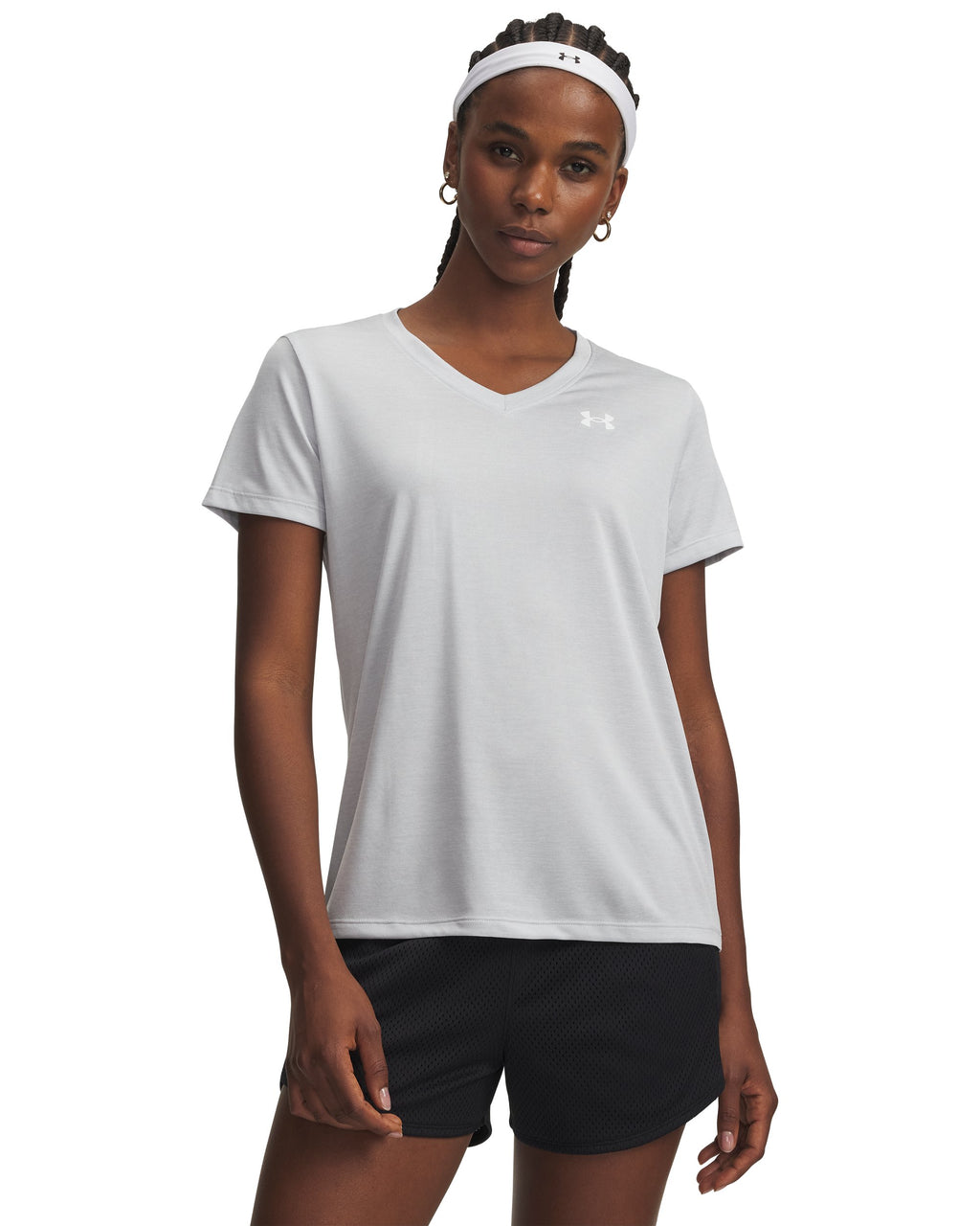 UA Women's Tech Twist V-Neck Short Sleeve Halo Grey