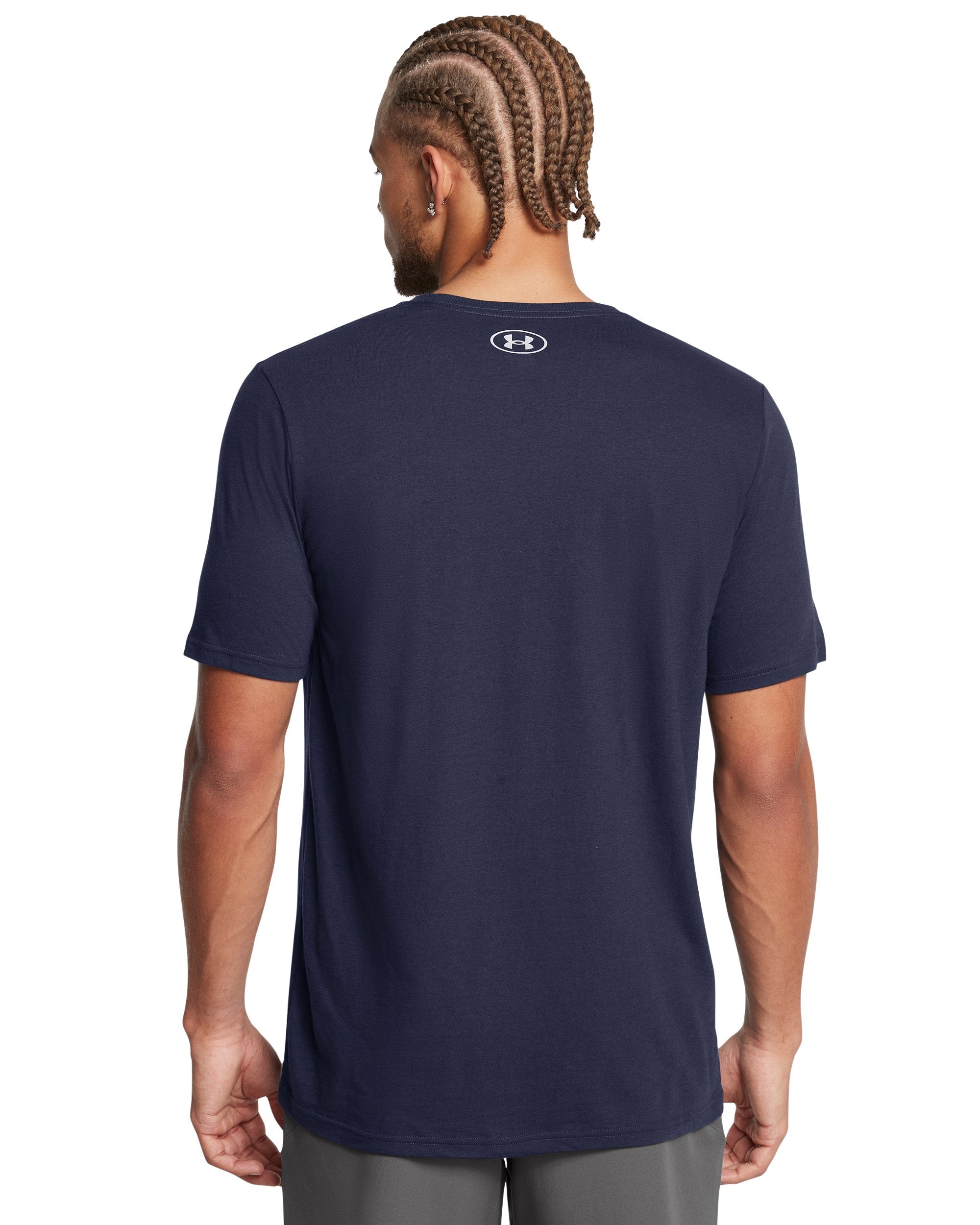 Under Armour Hockey Icon Short Sleeve T-Shirt Navy - on model, back