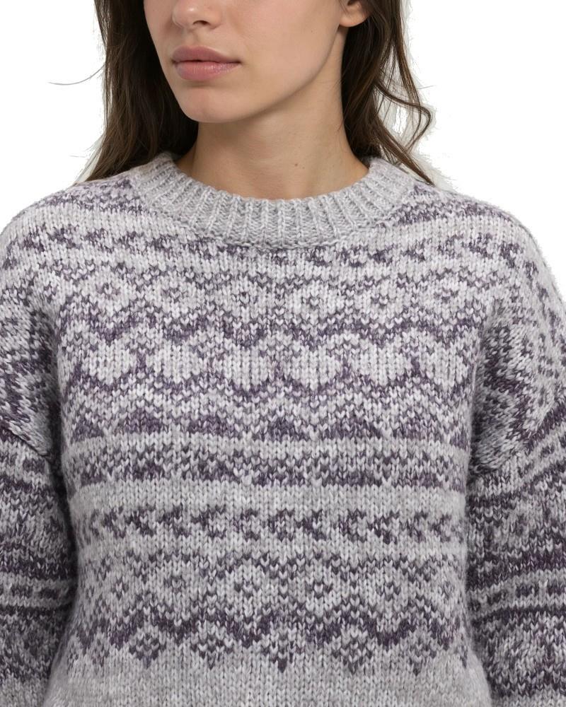 Tentree Women's Colorado Sweater - Light Grey Heather/Plum Royale Blend - front detail