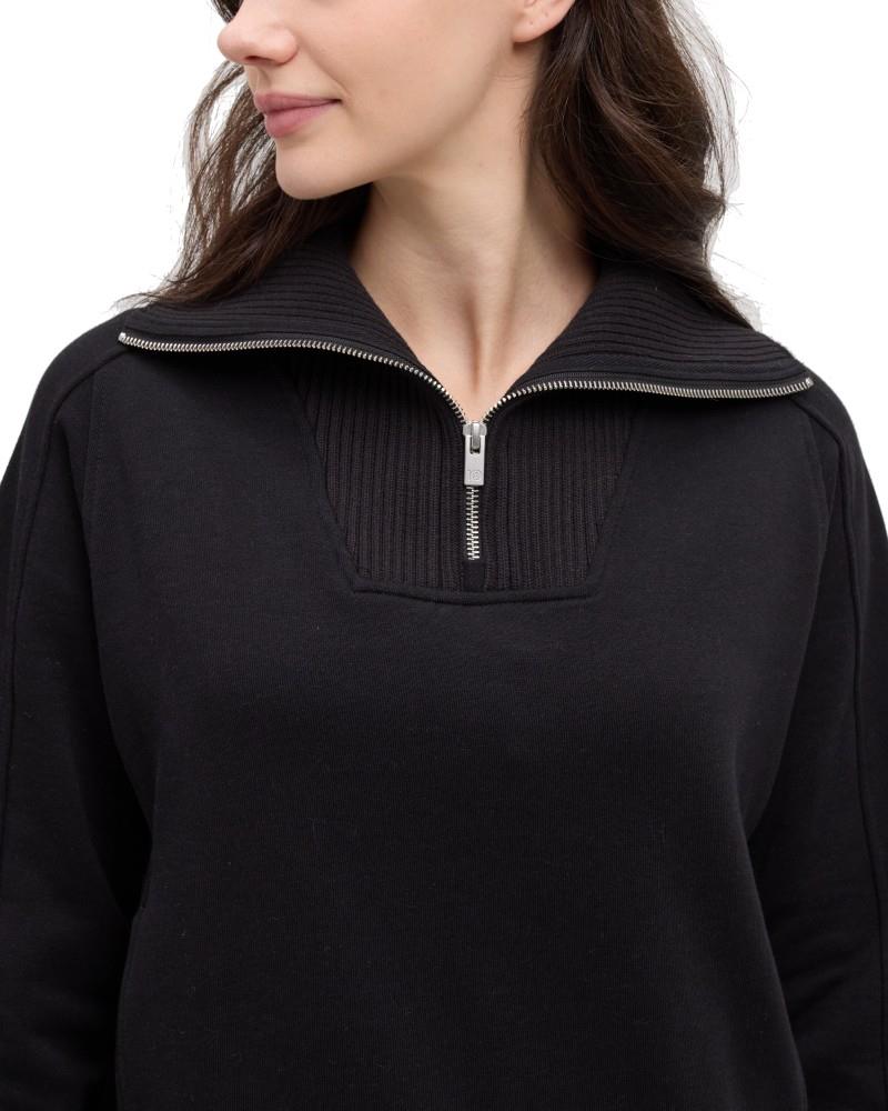 Tentree Women's Niagara Quarter Zip - Meteorite Black - front detail