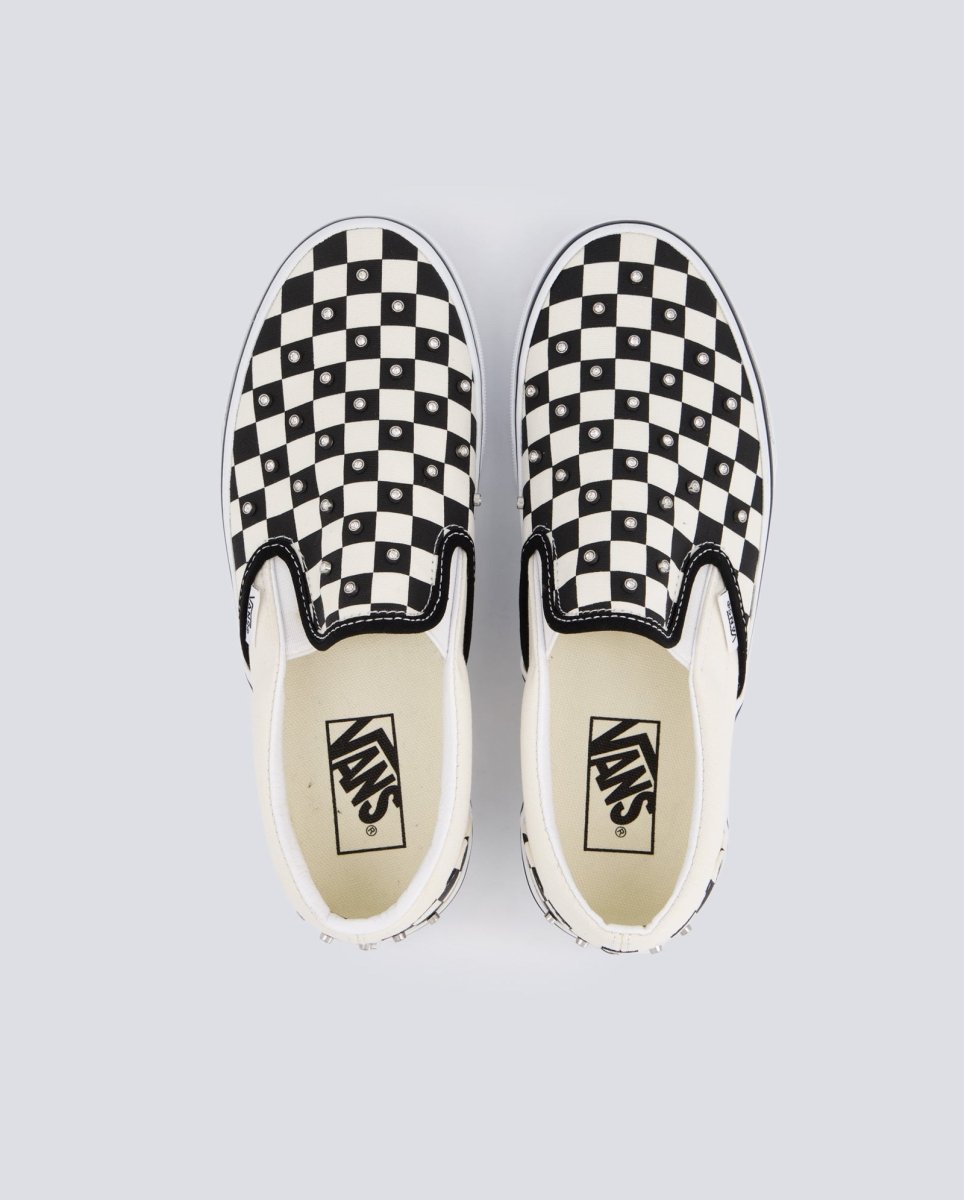 Vans Classic Slip-On Checkerboard Shoes - Black/White side view