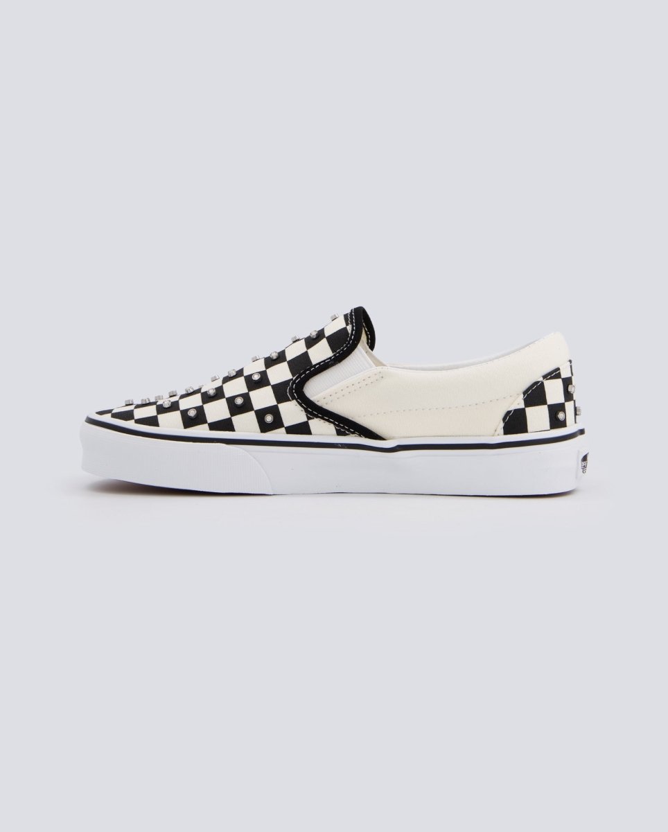 Vans Classic Slip-On Checkerboard Shoes - Black/White top view
