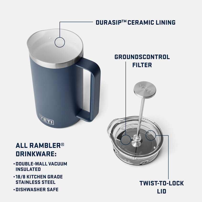 Yeti Rambler 34oz French Press With Twist-To-Lock French Press Lid
