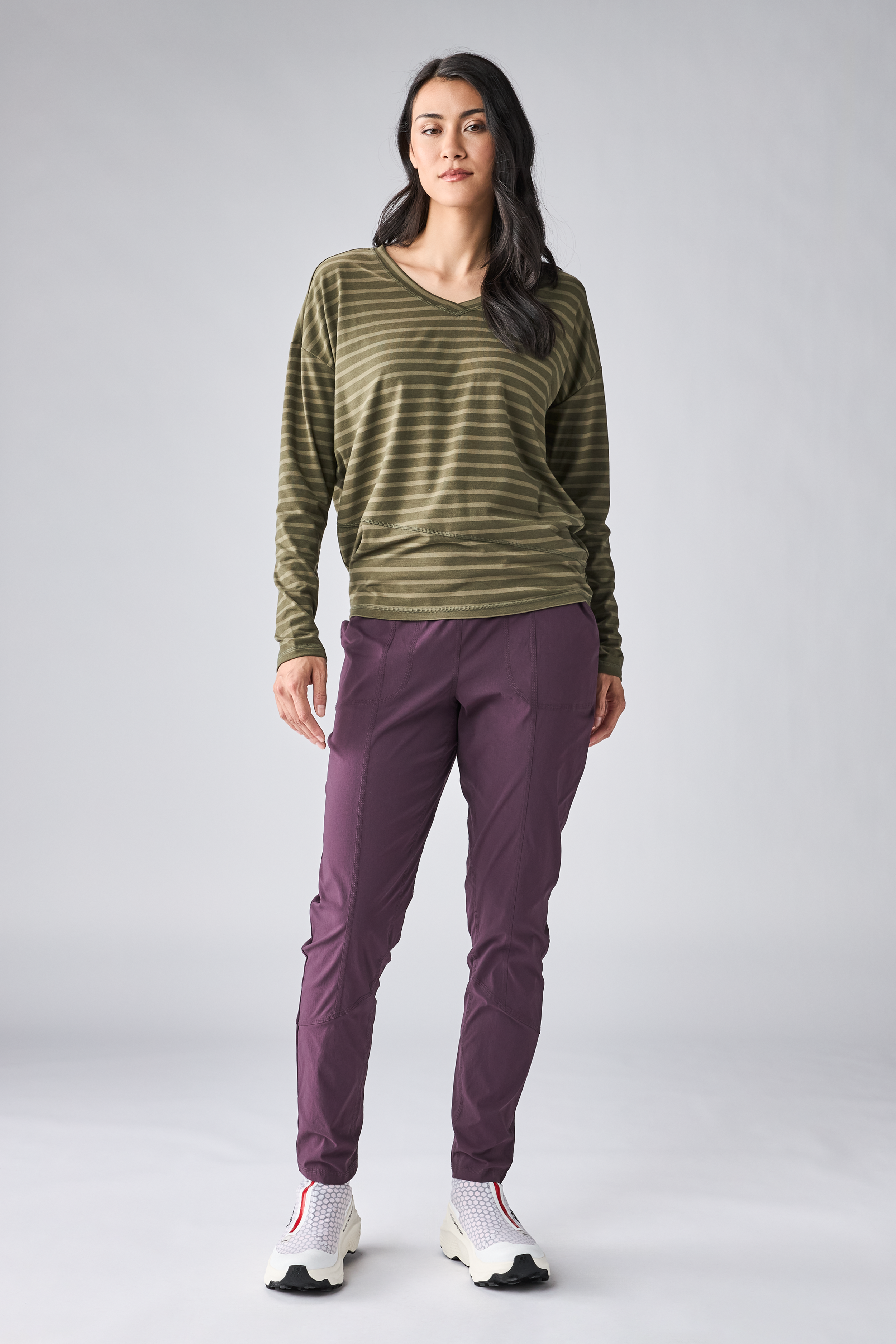 Indyeva Women's Veloz II Long Sleeve Shirt - Deep Moss Verdale Stripe - front