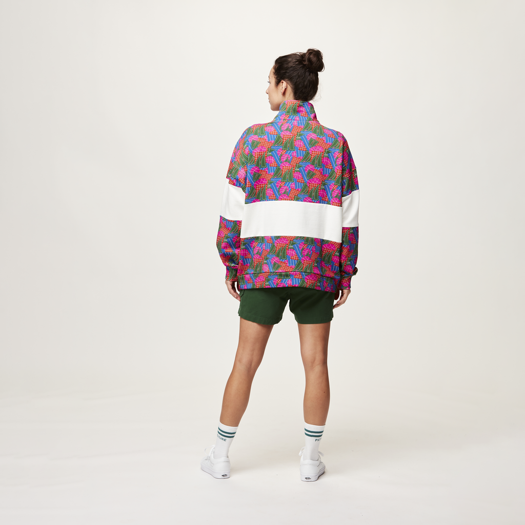 Picture Organic Women's Fir Rugby 1/4 Zip Sweater - Player Print - back on-model