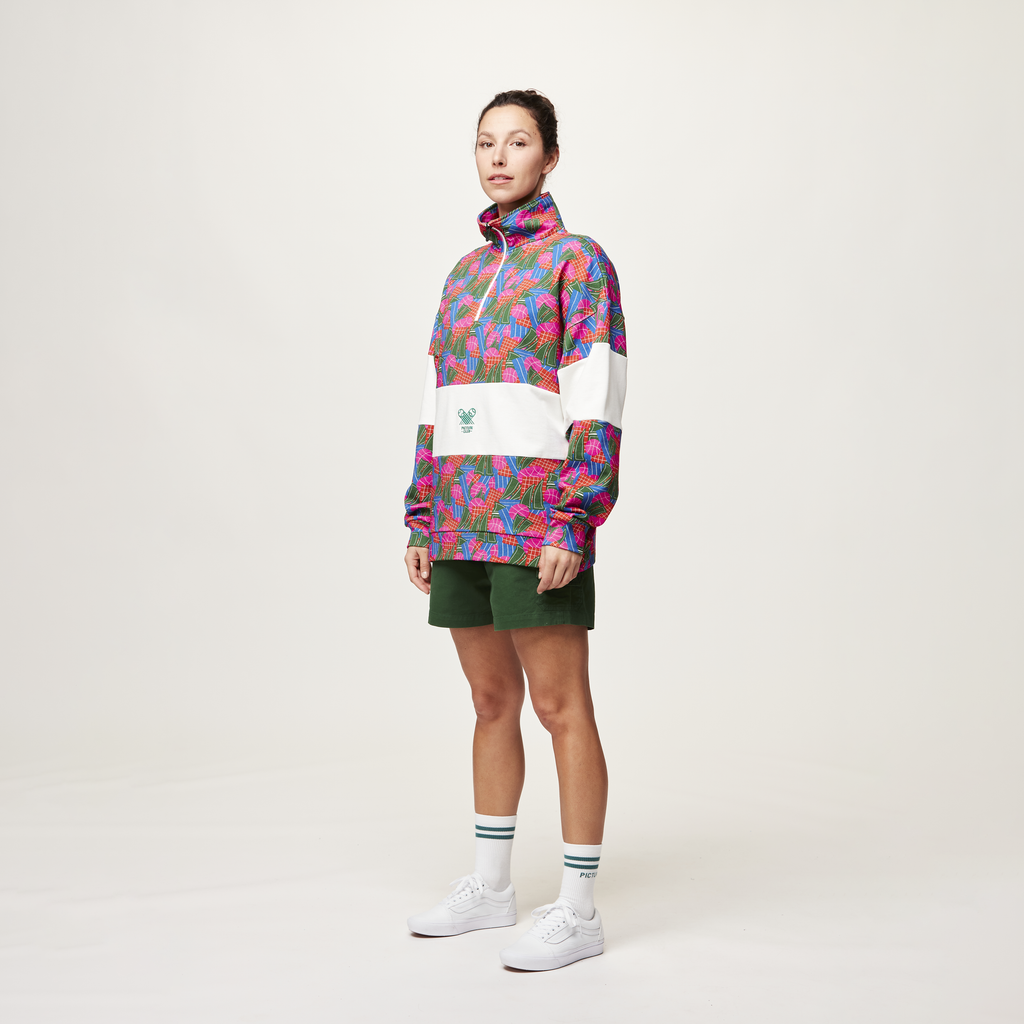 Picture Organic Women's Fir Rugby 1/4 Zip Sweater - Player Print - front with collar zipped