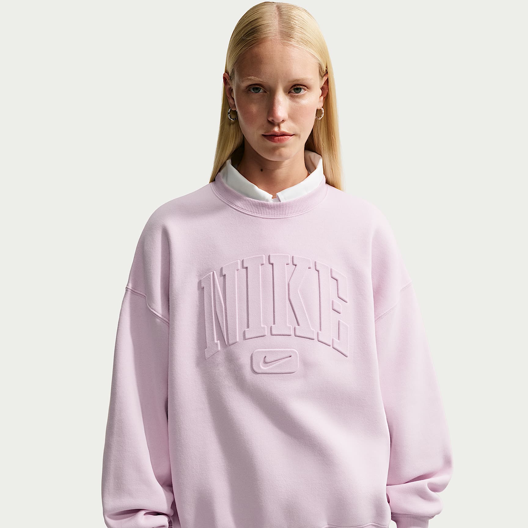 Nike Women's Studio Fleece Medium Weight Oversized Embossed Crew