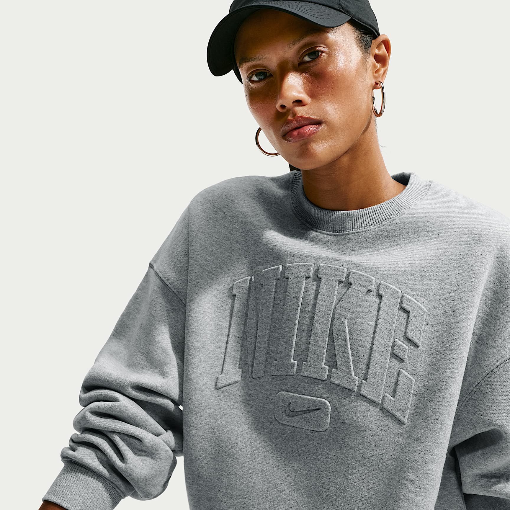 Nike Women's Studio Fleece Medium Weight Oversized Embossed Crew