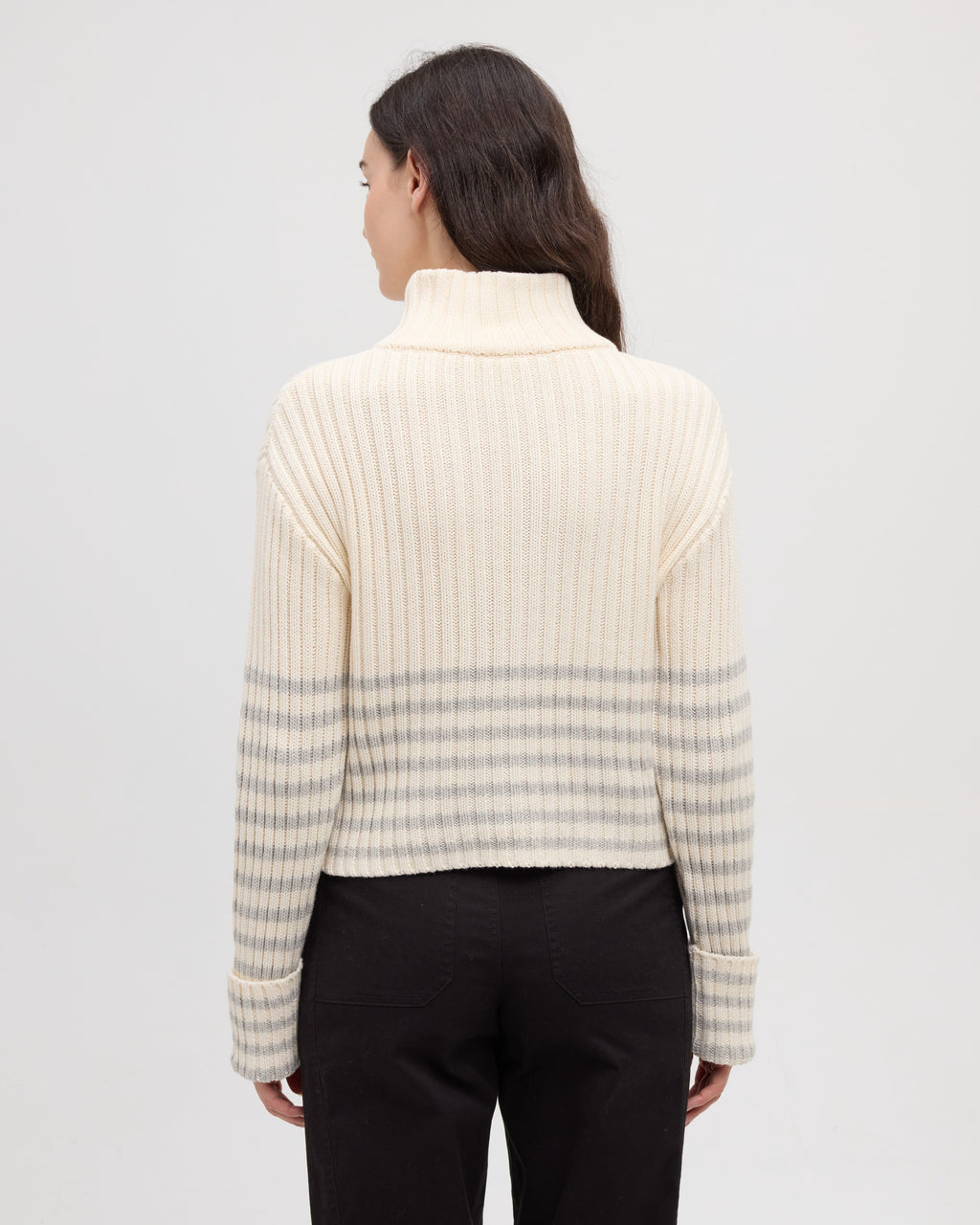 Tentree Women's Monarch Cardigan - COTTON WHITE LIGHT GREY HEATHER BARRE STRIPE