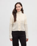 Tentree Women's Monarch Cardigan - COTTON WHITE LIGHT GREY HEATHER BARRE STRIPE
