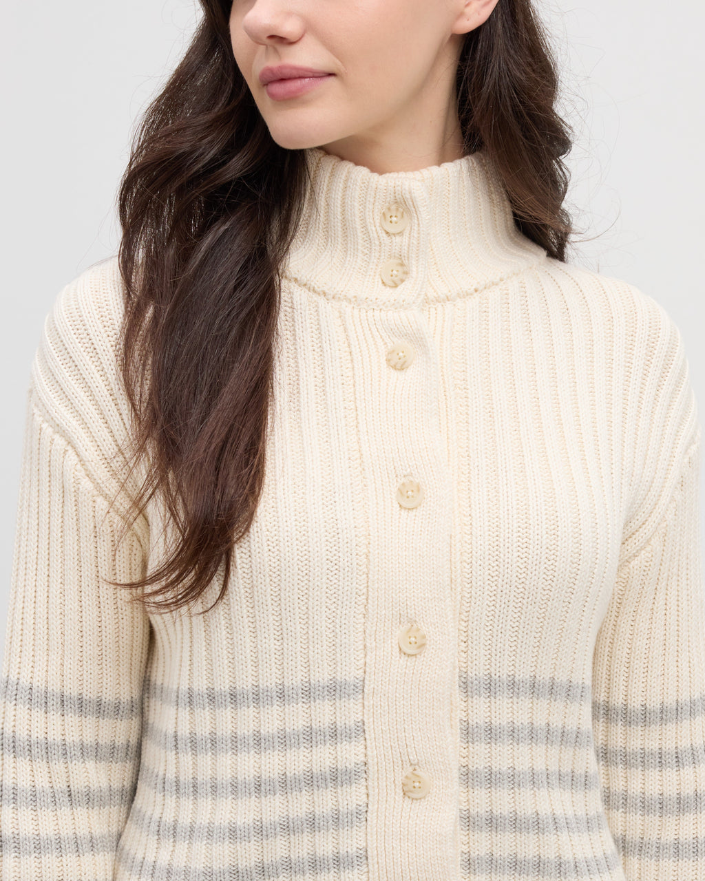 Tentree Women's Monarch Cardigan - COTTON WHITE LIGHT GREY HEATHER BARRE STRIPE