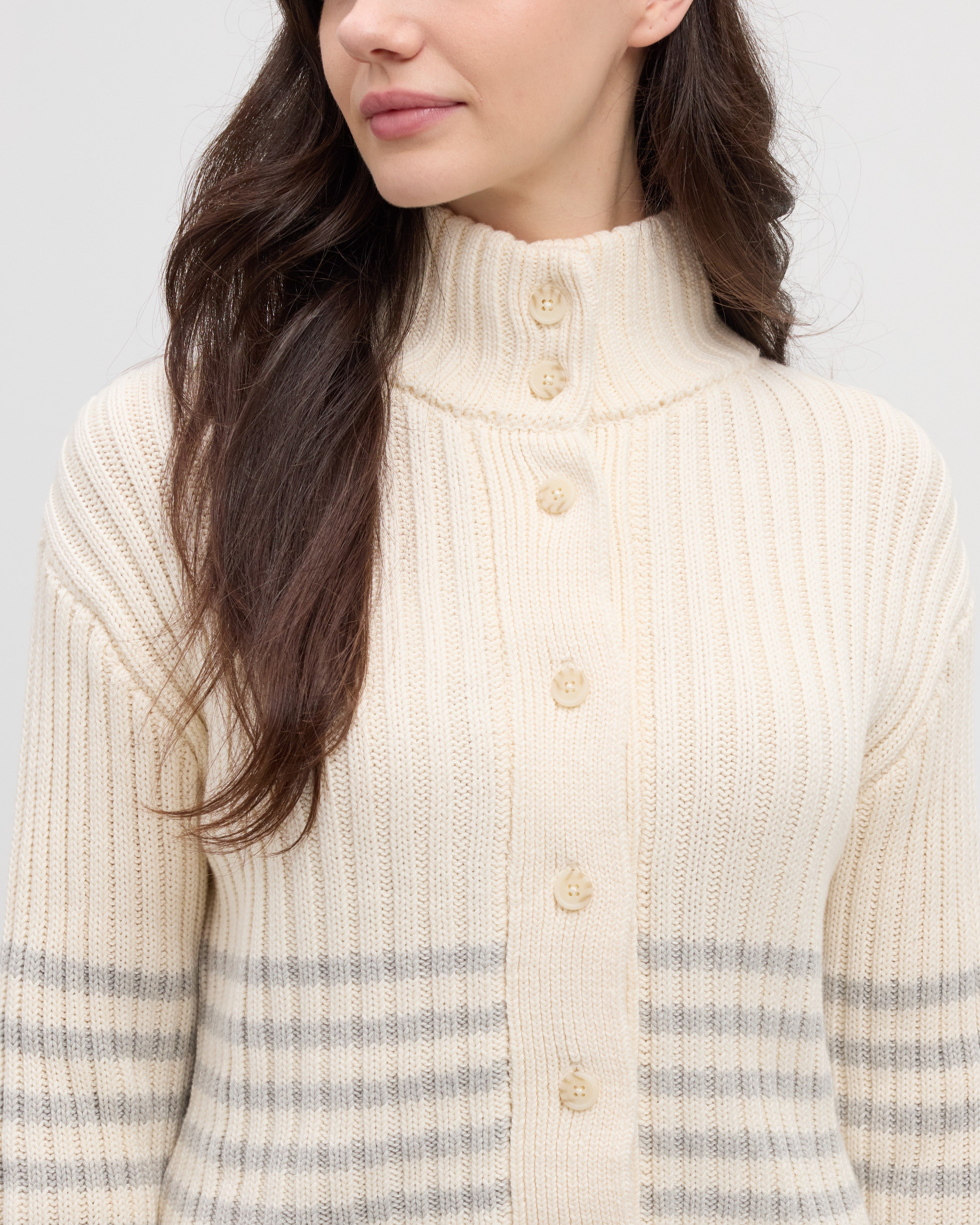 Tentree Women's Monarch Cardigan - COTTON WHITE LIGHT GREY HEATHER BARRE STRIPE