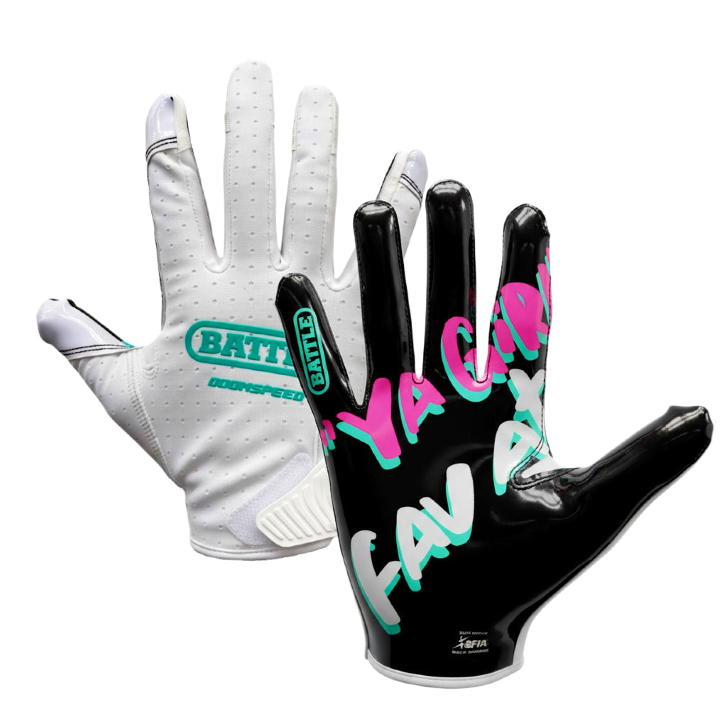 "Ya Girl's Favourite Athlete" Adult Doom Speed Receiver Football Gloves - MULTI