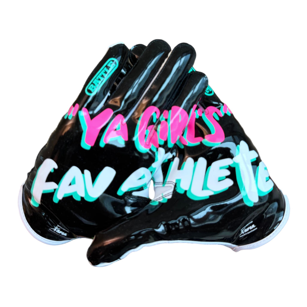 "Ya Girl's Favourite Athlete" Adult Doom Speed Receiver Football Gloves - MULTI
