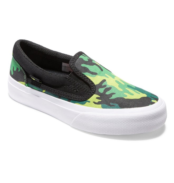 DC Boys' Youth Trase Slip-On Shoes in Lime/Camo