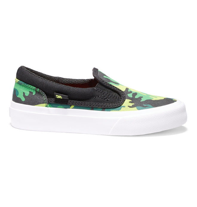 DC Boys' Youth Trase Slip-On Shoes in Lime/Camo
