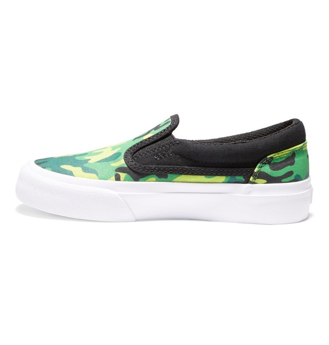 DC Boys' Youth Trase Slip-On Shoes in Lime/Camo