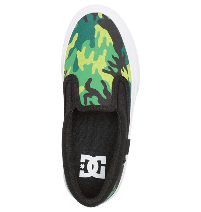 DC Boys' Youth Trase Slip-On Shoes in Lime/Camo