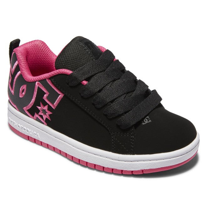 DC Girls' Youth Court Graffik Shoes in Black/Pink Stencil