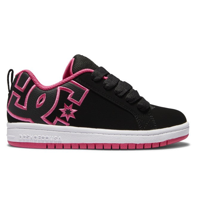 DC Girls' Youth Court Graffik Shoes in Black/Pink Stencil