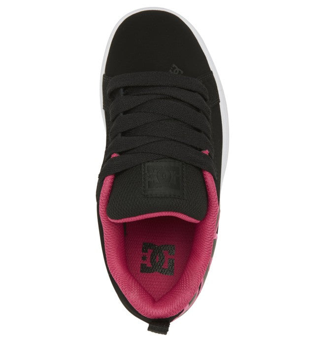 DC Girls' Youth Court Graffik Shoes in Black/Pink Stencil