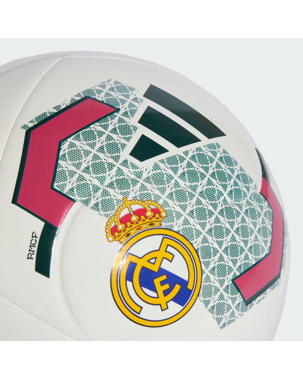 Adidas Real Madrid Home Club Soccer Ball White/Aurora Ivy - crest detail