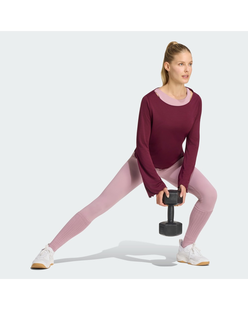 adidas Motion Long Sleeve T-Shirt Burgundy on model training