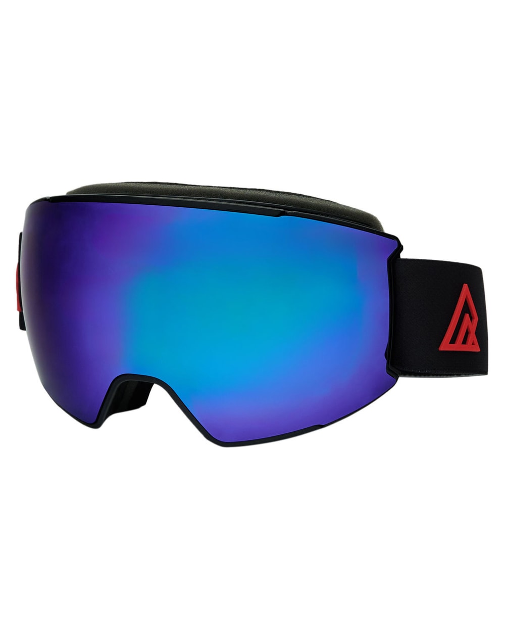 Ripzone Altitude adult winter sports goggles, black frame with Revo Blue lens, three-quarter front view