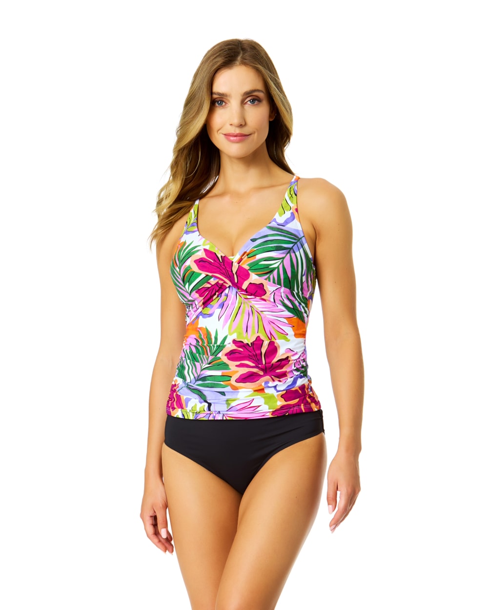 Anne Cole Women's Mod Tropical Hidden Underwire Drape Front Tankini Swim Top