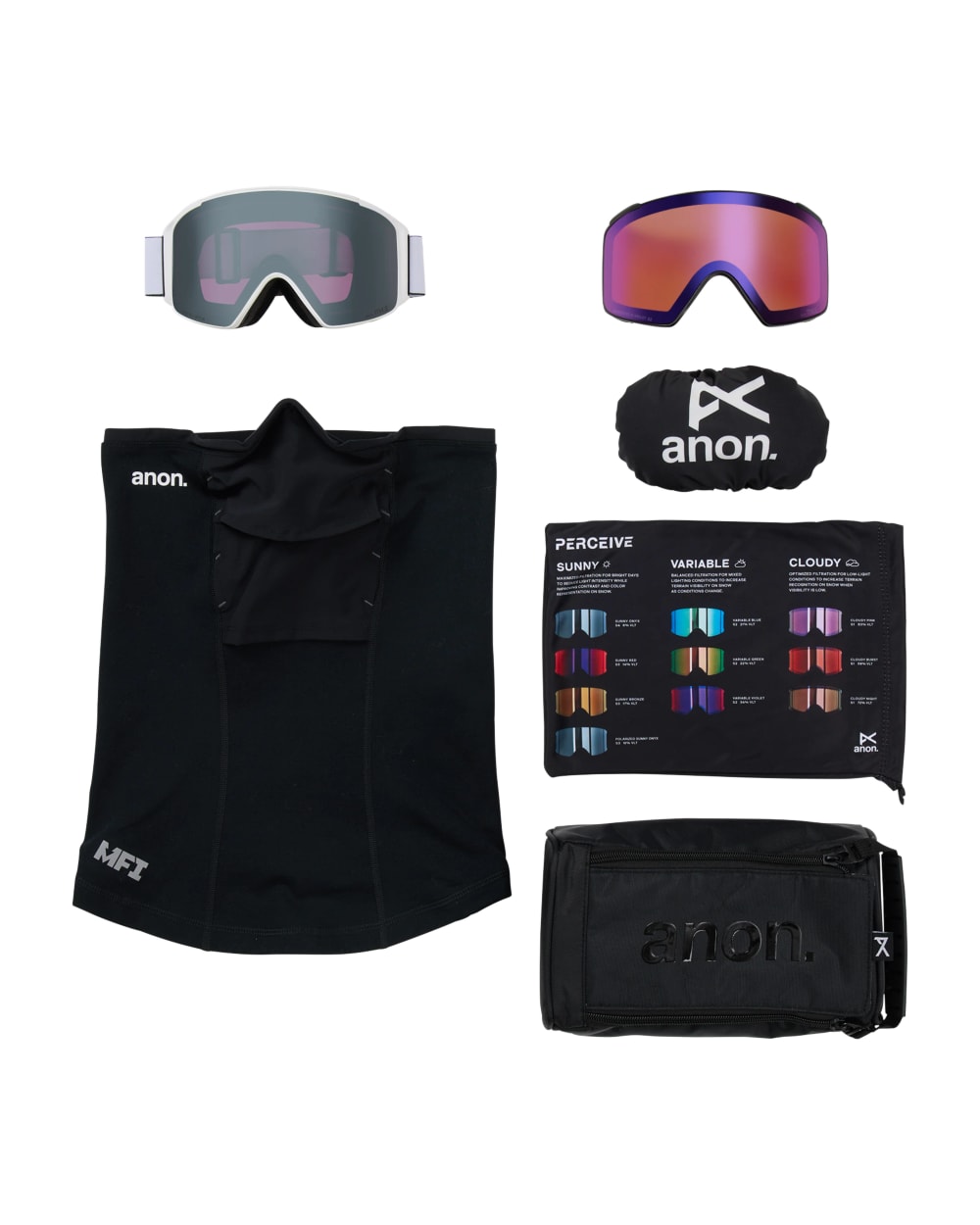 Anon M4S Goggles (Cylindrical) + Bonus Lens + MFI Face Mask - White/Sunny Onyx, what is in the box