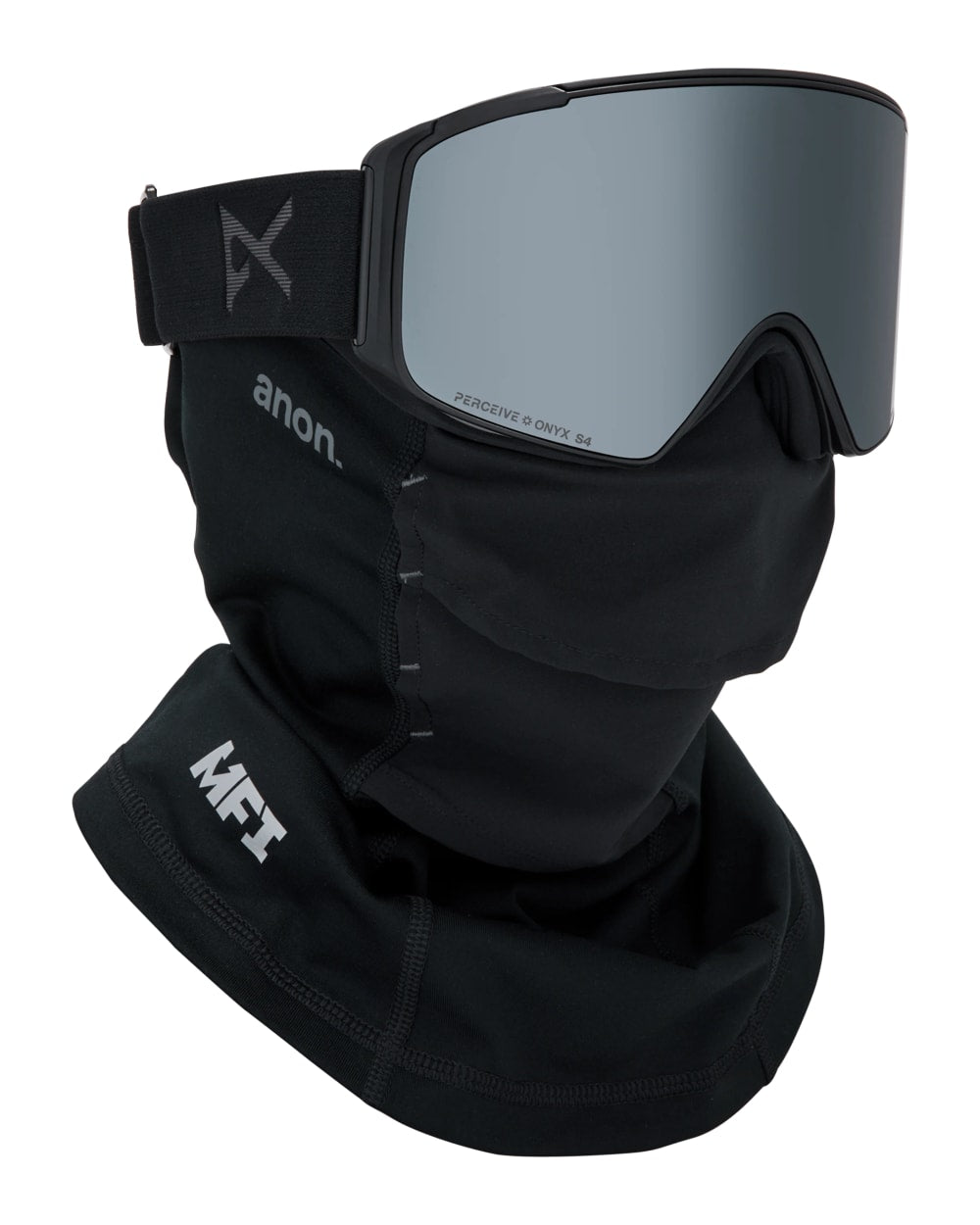 Anon M4S Goggles (Cylindrical) + Bonus Lens + MFI Face Mask - Smoke/Sunny Onyx, shown with MFI face mask