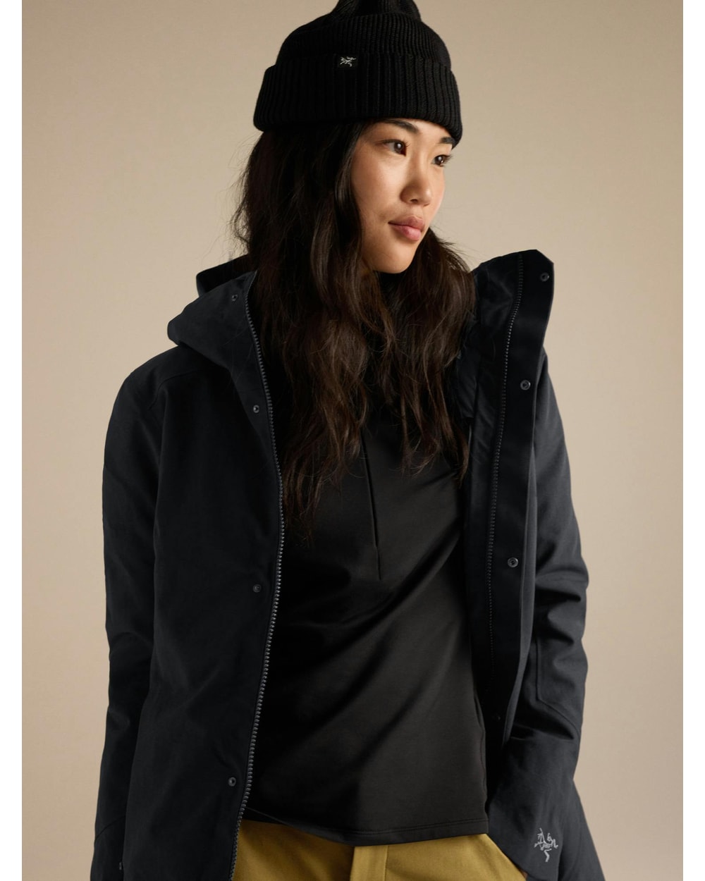 Arc'teryx Women's Patera Parka in Black - collar and zipper detail