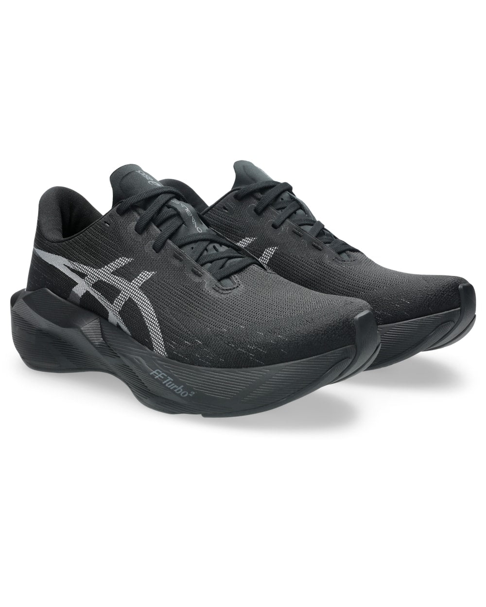 Asics Men's Novablast 6 Running Shoes - Wide - Black/Black, front three-quarter view