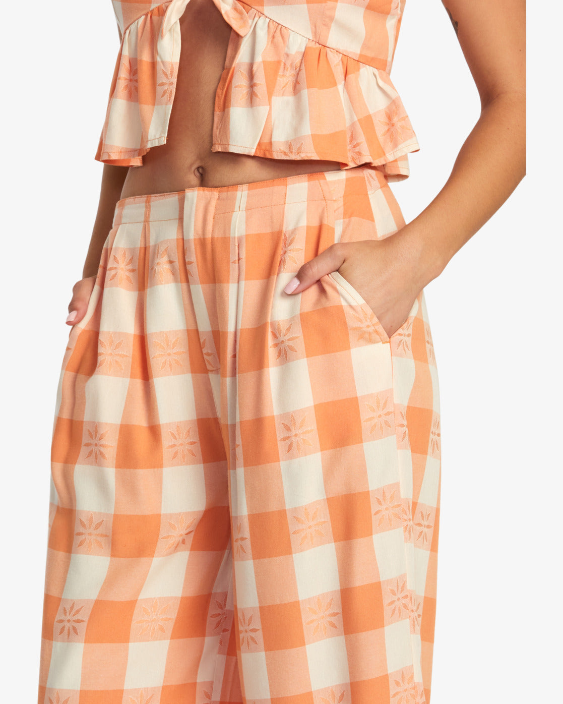 RVCA Women's Callum Wide Leg Pant - waistband, pocket and print detail