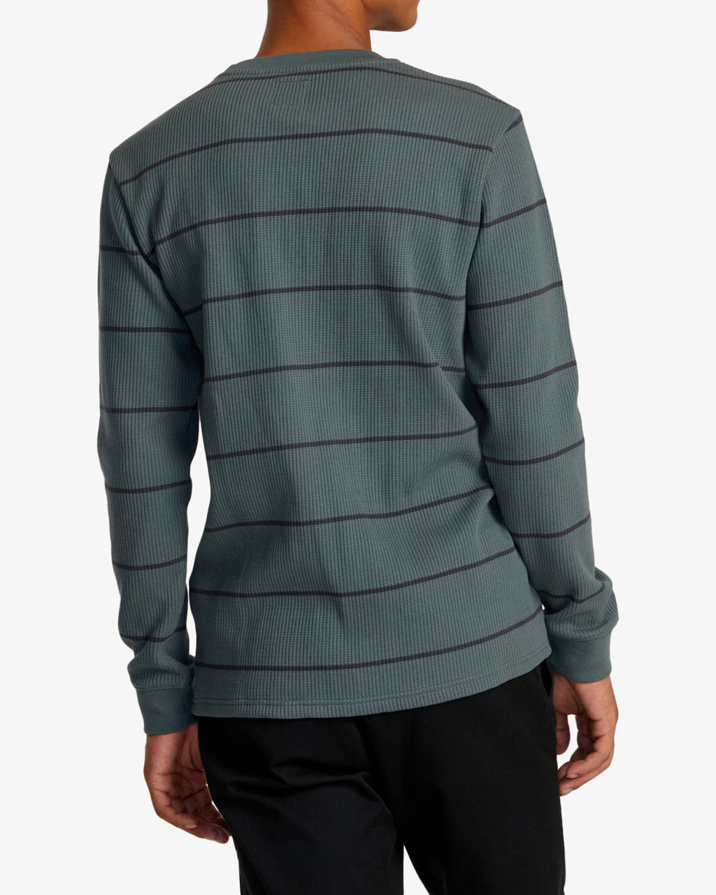 RVCA Dayshift Thermal Long Sleeve Tee in Balsam Green - back on model