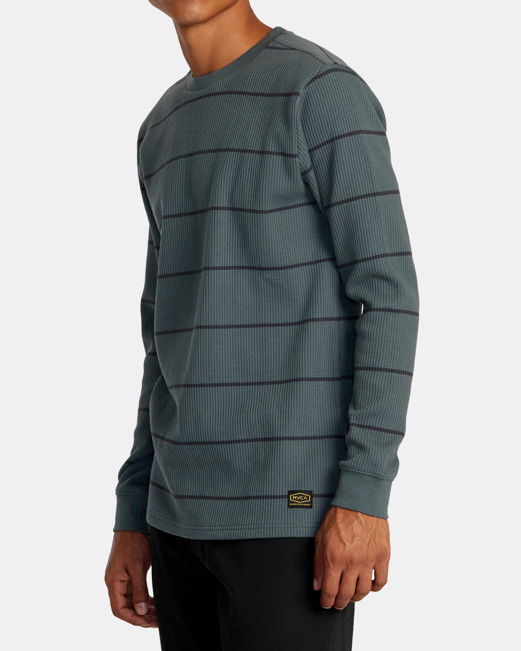 RVCA Dayshift Thermal Long Sleeve Tee in Balsam Green - side view