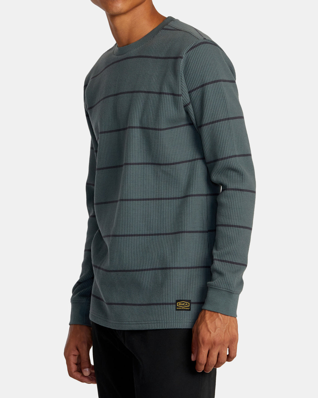 RVCA Dayshift Thermal Long Sleeve Tee in Balsam Green - side view