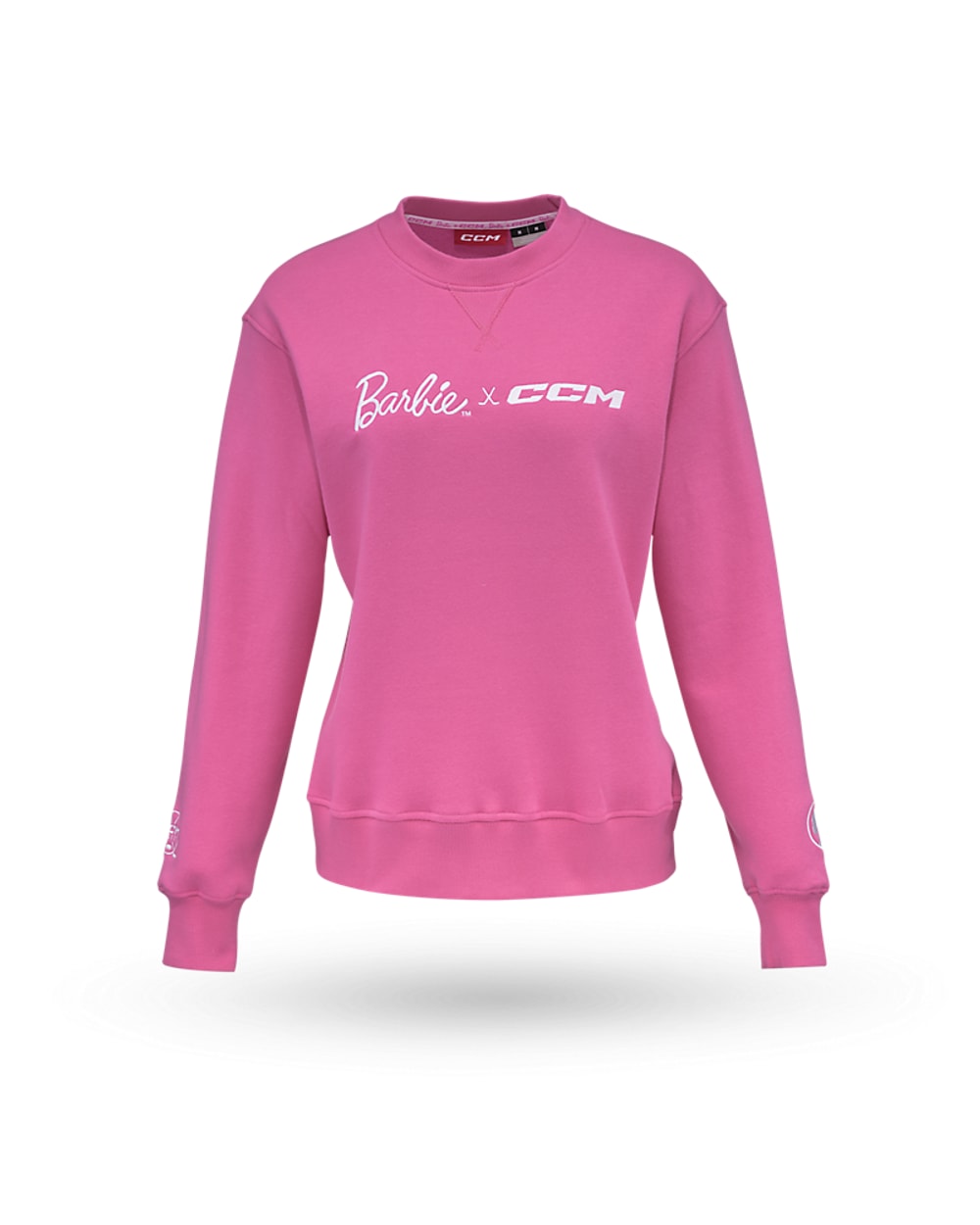 Barbie x CCM Pink Embroidered Crewneck Adult, front view