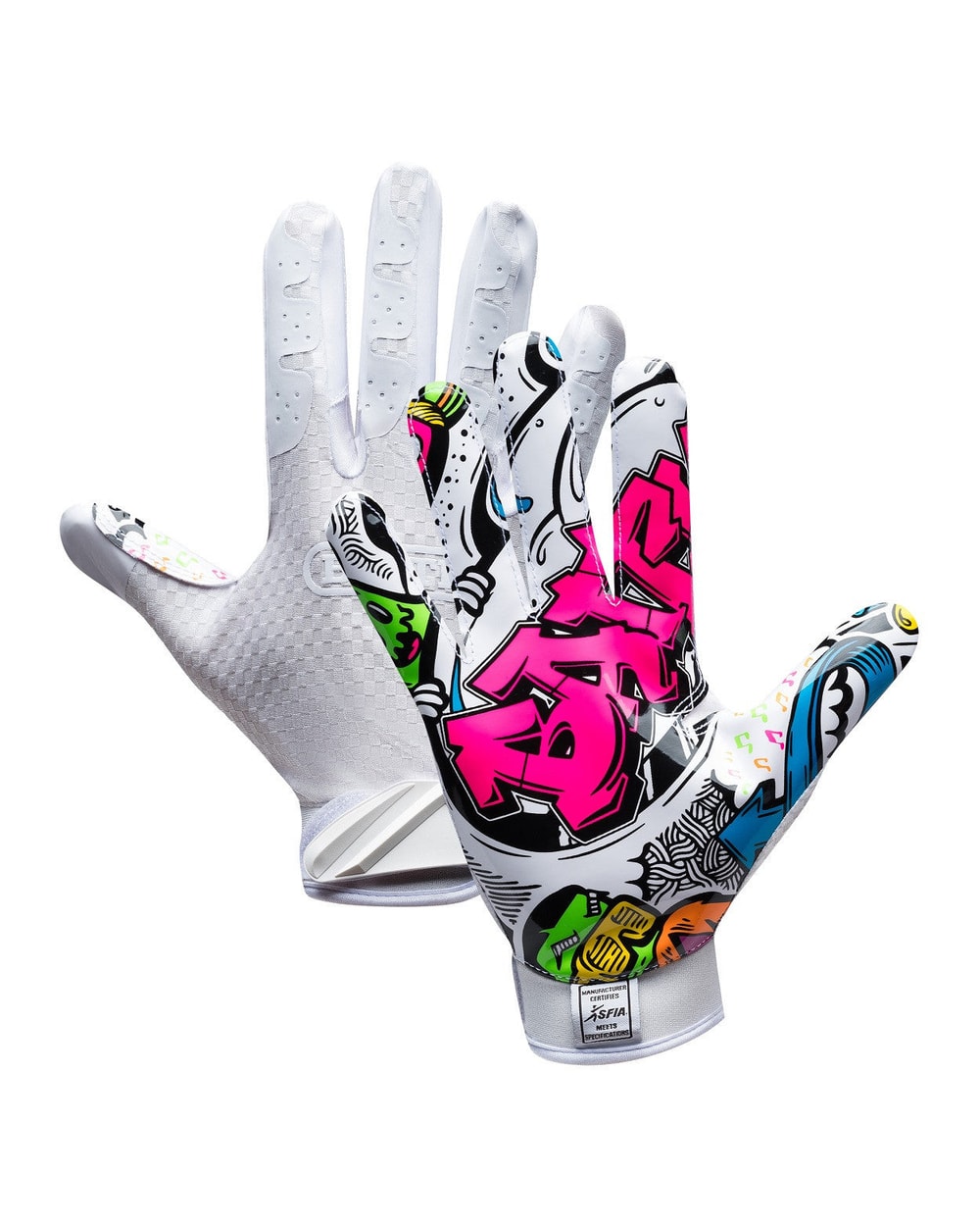 Battle Graffiti receiver football gloves white - front and back
